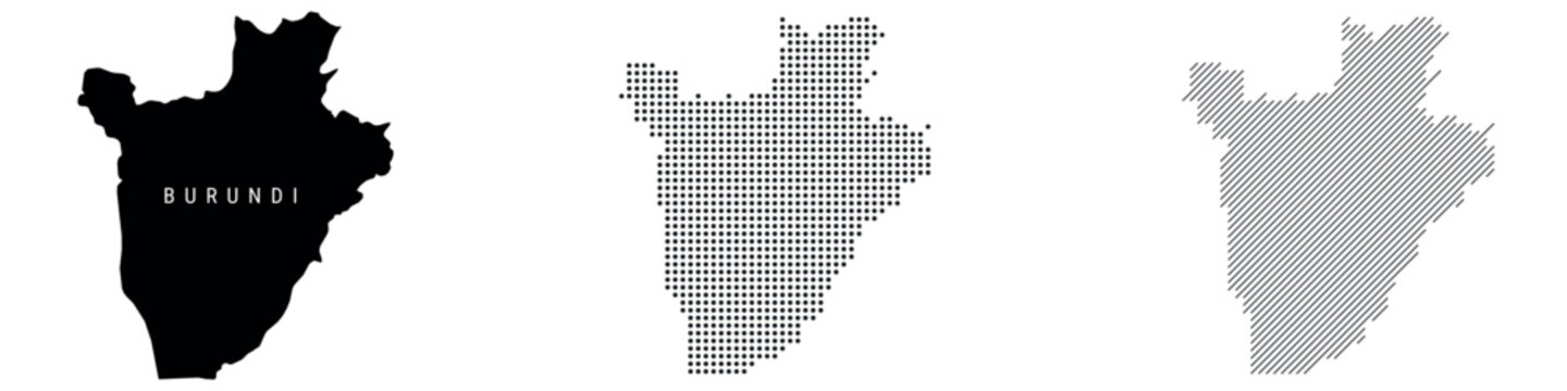 Burundi silhouette map and two patterns of dots and slanted lines. Flat vector illustration isolated on white