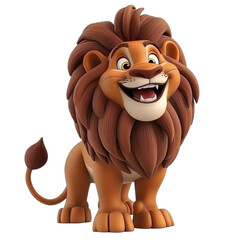 Cartoon smiling lion isolated on PNG transparent background, cut out