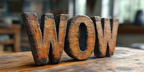 Wooden WOW Letters 3D Render