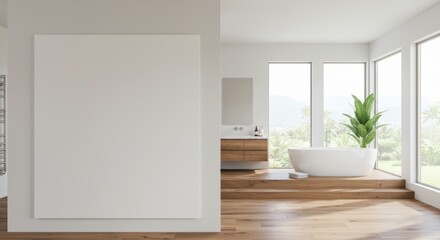 Fototapeta premium Minimalist Bathroom with Blank Wall Mockup