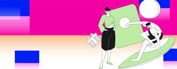 Holiday shopping people doing e-commerce online shopping flat vector concept operation hand drawn illustration
