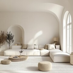 3d rendering modern white living room interior design