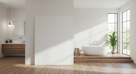 Fototapeta premium Minimalist Bathroom with Blank Wall Mockup