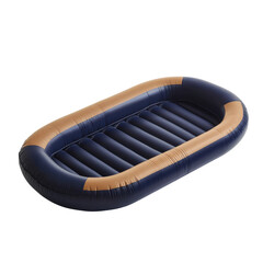 Inflatable blue raft isolated on PNG transparent background, cut out