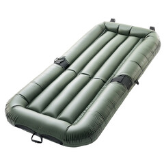 Olive inflatable raft isolated on PNG transparent background, cut out