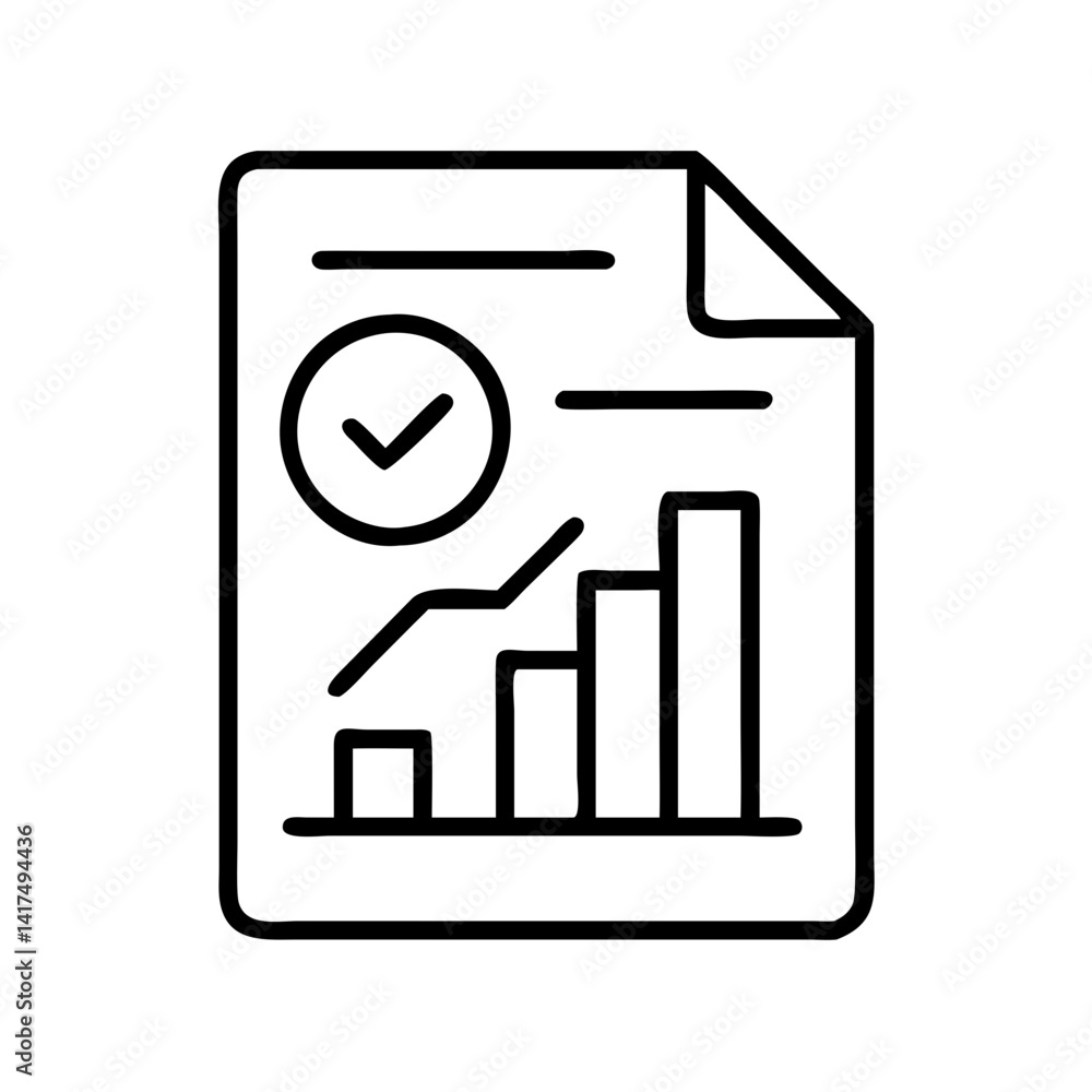 Poster financial report document with growth chart and check mark for business performance analysis