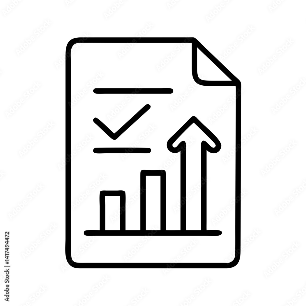 Poster business report document with graph and arrow showing growth and success statistics data