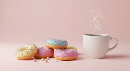 Donuts and Coffee with Pink Background.