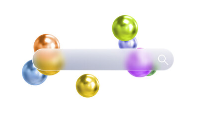 Glass search bar transparent web button. Website ui page frame design. Vector sign element design. Find form empty blur shape. Glossy interface concept. 3d colorful gradient geometric shapes.