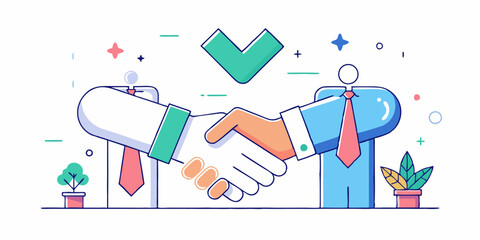 A minimalist line art illustration of a handshake symbolizing a successful business deal.

