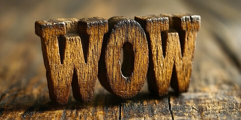 Wooden WOW Letters Macro Photo