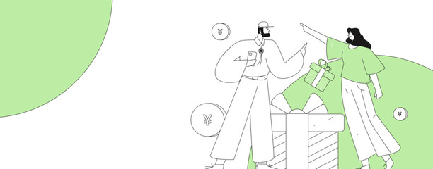 Holiday shopping people doing e-commerce online shopping flat vector concept operation hand drawn illustration
