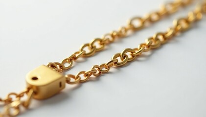 Close-up shot of a single, gold hip hop chain on white , bling, fashion