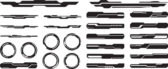 Cyber Futuristic Technology Set Bold Black Vector Designs for Sci-Fi Interfaces and HUD UI editable colors