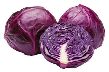 Obraz premium Red cabbage harvest isolated on PNG transparent background, cut out
