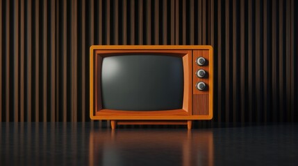 Retro Television Against Wooden Paneling: A Nostalgic Still Life