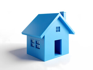 3D minimalist house miniature icon in light blue.