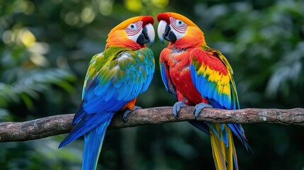 Fototapeta premium Colorful macaw pair on branch