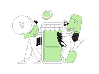 Holiday shopping people doing e-commerce online shopping flat vector concept operation hand drawn illustration
