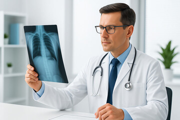 doctor examines chest X ray during health check up to ensure patient well being