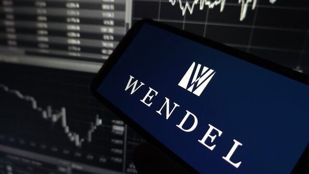 Konskie, Poland - April 12, 2025: Wendel company logo displayed on mobile phone