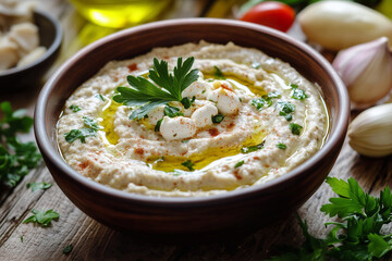 Baba Ganoush with Pita &ndash; Creamy Roasted Eggplant Dip with Olive Oil and Herbs