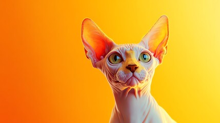 A close-up of a Sphynx cat with vibrant colors.