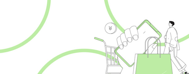 Holiday shopping people doing e-commerce online shopping flat vector concept operation hand drawn illustration
