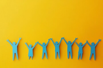 Fototapeta premium Happy Paper People Teamwork Hands Up