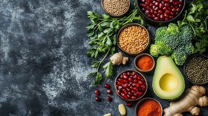 Healthy food ingredients spread out