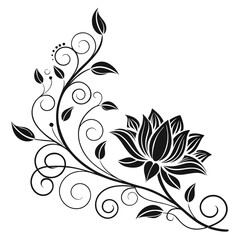 Floral Ornament Vector, Black and White Flower Tattoo Design, Decorative Silhouette Clipart