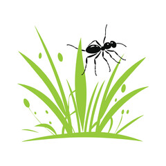 Ant in the grass vector flat graphic illustration
