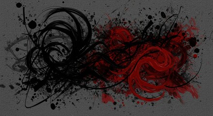 Dynamic Emo Abstract Art Background with Bold Red and Black Swirls on Textured Background