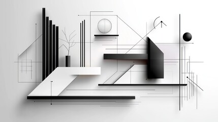 Naklejka premium Abstract architectural interior design, geometric shapes, minimalist style, modern concept