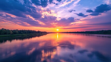 Fototapeta premium Serene twilight over tranquil waters, vibrant colors reflecting ethereal beauty