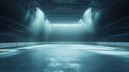 Empty Ice Hockey Rink  Stadium Lights  Night Scene