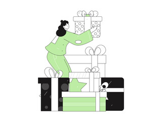 Holiday shopping people doing e-commerce online shopping flat vector concept operation hand drawn illustration
