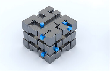3D Rendered Interlocking Puzzle Cube