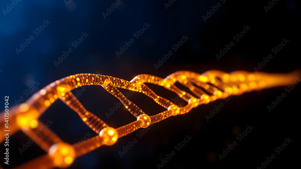 Poster glowing nucleotide chains encoding digital bits, crispr-like precision editing tools in action
