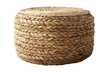 Woven, neutral pouf isolated on PNG transparent background, cut out