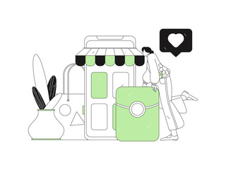 Holiday shopping people doing e-commerce online shopping flat vector concept operation hand drawn illustration
