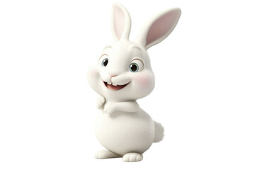 Fototapeta premium Cheerful white bunny isolated on PNG transparent background, cut out