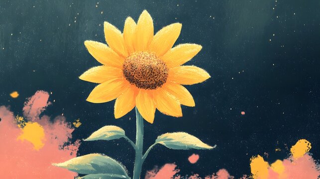 Vivid sparkling sunflower with shimmering glitter details and a dual-tone background offering a designated space for customizable photo integration