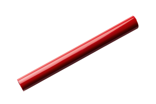 Shiny, red cylinder isolated on PNG transparent background, cut out