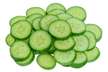 Thinly sliced cucumbers isolated.