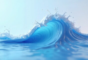 Blue Ocean Wave Splashing with Foam in Natural Water Background