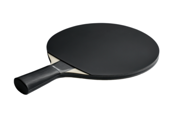 Black ping pong racket isolated on PNG transparent background, cut out