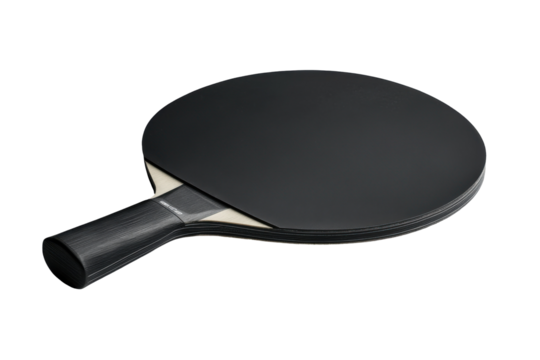 Black ping pong racket isolated on PNG transparent background, cut out