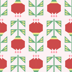 Colorful rose, flower seamless pattern.Abstract geometric background surface texture background.Nature botanical Nordic folk illustration.Vintage design for tulip,summer, spring,celebration,decor.