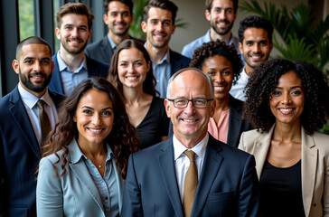 Obraz premium Group portrait of a diverse group of people, all dressed in formal business attire.